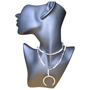 Marilyn Schiff Silver Crescent‎ Pendant Beaded Necklace